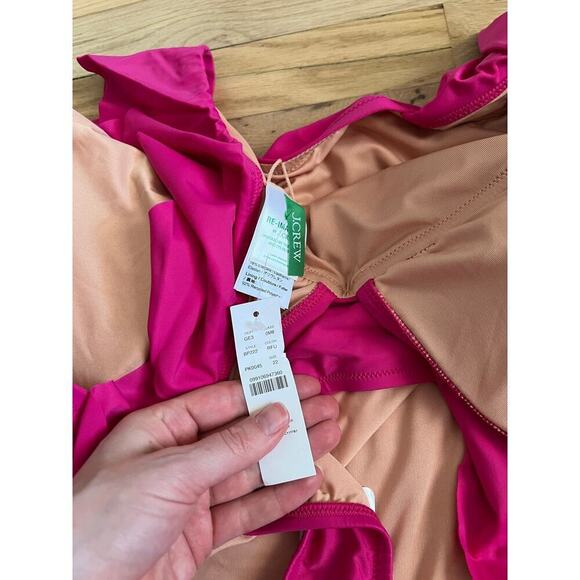 NWT J. Crew Pink Fushia One Piece Swim Suit Ruched Ruffle V Neck Women's 22 - Picture 4 of 10